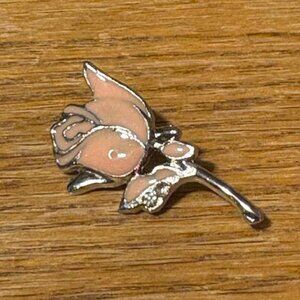 Silver Pink Painted Rose Pin